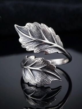 Adjustable Silver Leaf Wrap Ring for Women